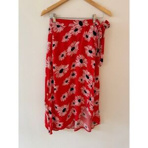 Anthropologie 37 of 52 Conversations Red Poppy Floral Faux Wrap Skirt Size XXS